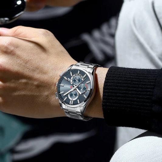 Montre homme CURREN, marque de luxe, originale, étanche, en acier inoxydable, chronographe, phase de lune, date, cadran rotatif