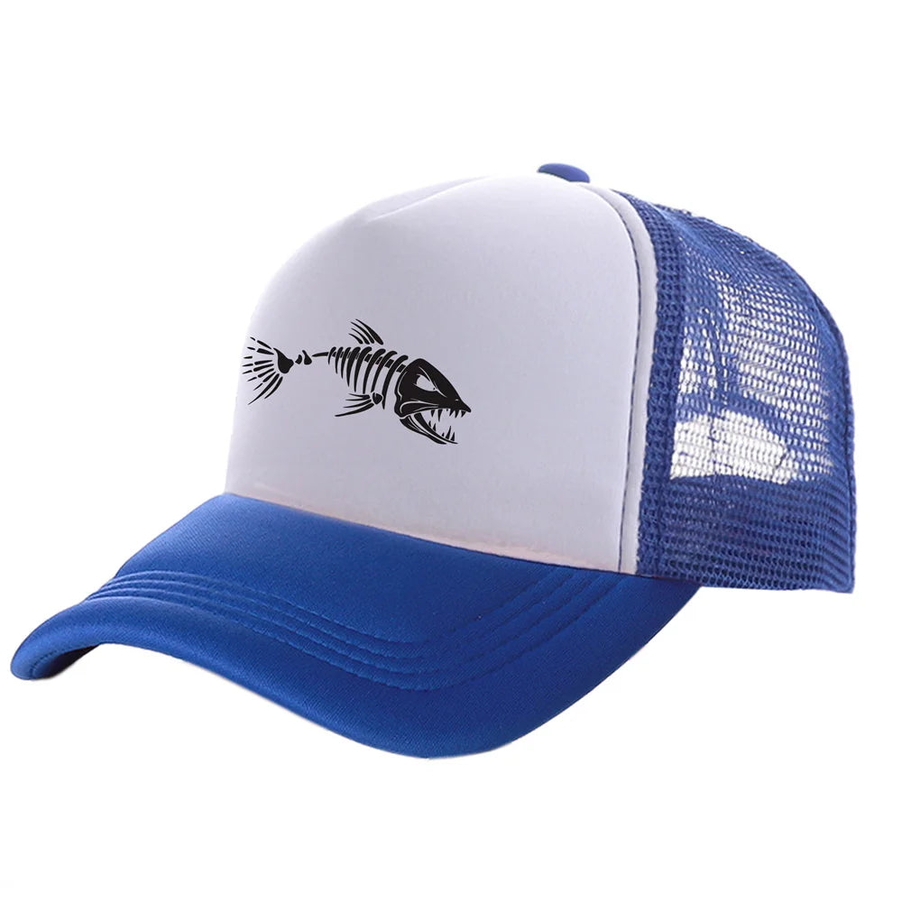 Fishbone Trucker Cap Men Fishing Skeleton Fish Bone Baseball Caps Unisex Mesh Net Hats MZ-496