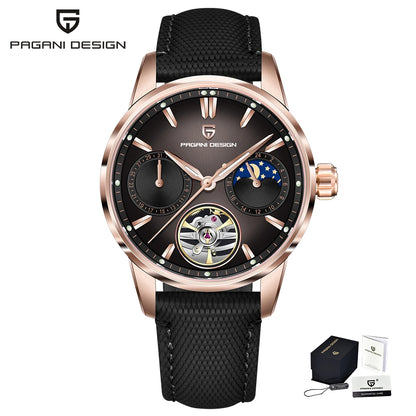 PAGANI DESIGN Newest 41MM Luxury Men's Mechanical Watch Sapphire Glass Leather Waterproof Pilot Tourbillon Moon Reroj Hombre