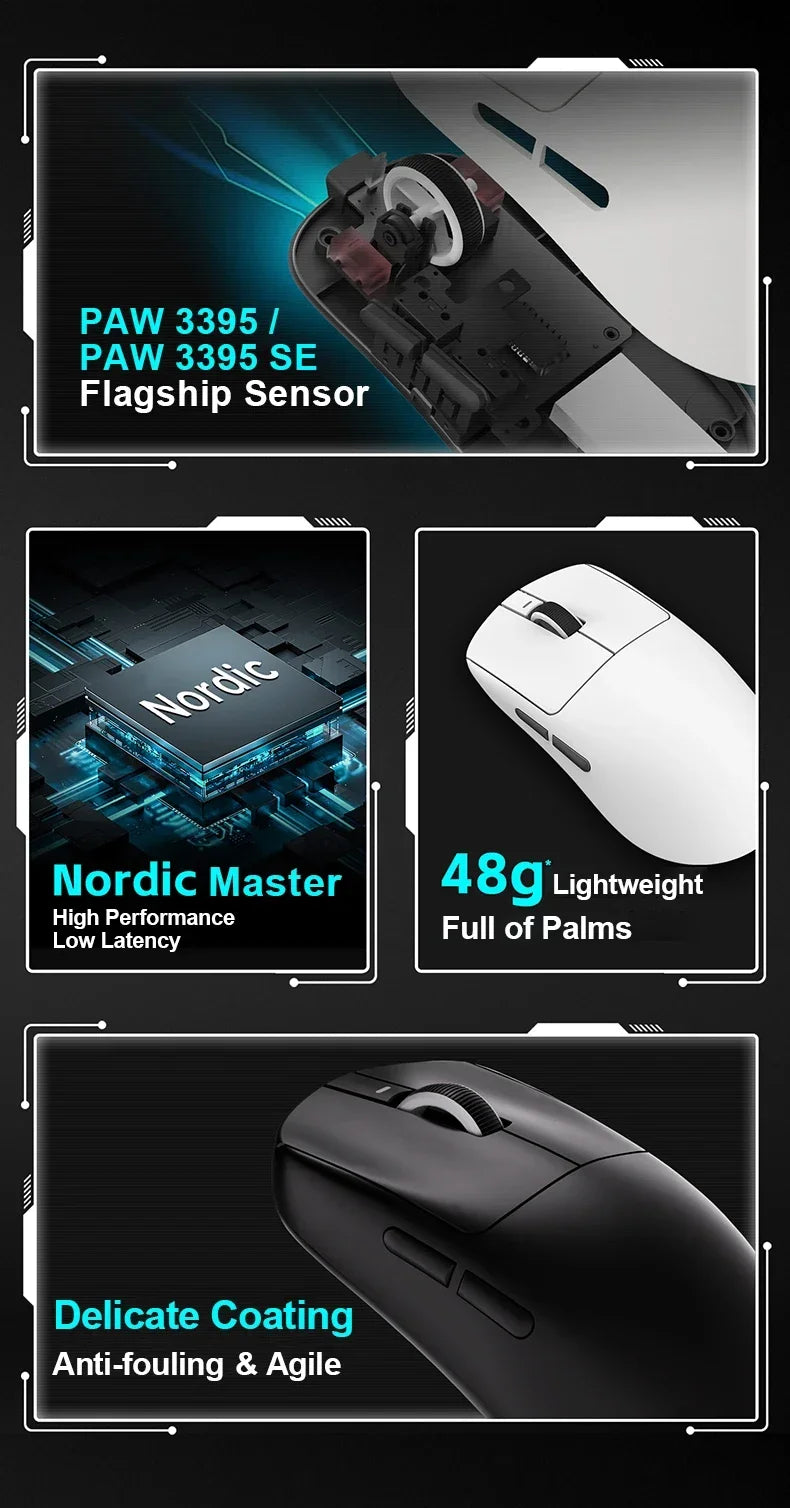 VXE Dragonfly R1 Pro MAX 2.4G WirelessGaming Mouse PAW3395 26000DPI 3-mode Connection with Low Latency Wired Gaming Mouse