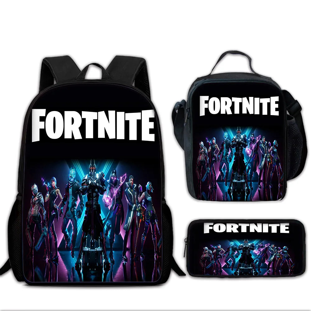 Hot Game Child School Backpack with Lunch Bags ,Design-F-FortniteS Pencil Bags ,School Bags for Boys Girls Best Gift