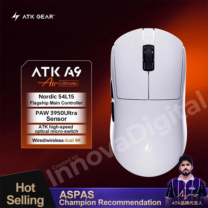 ATK Dragonfly A9 Ultimate trådløs gamingmus A9 Air PAW3950 ultralet ergonomisk e-sportsmus til gamere FPS CSGO A9 Ultra