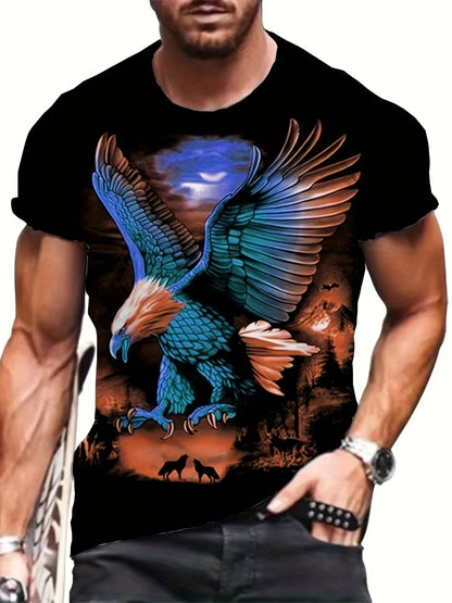 T-shirts Gráficas Fashion Eagle de Luxo — T-shirt de Verão para Homem, Tops Casuais de Manga Curta com Impressão 3D, Roupa Masculina