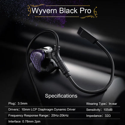 Celest Wyvern Black In-Ear Monitor Wired IEM Gaming Earbuds with Microphone HiFi Bass 10mm Driver Detachable Cable