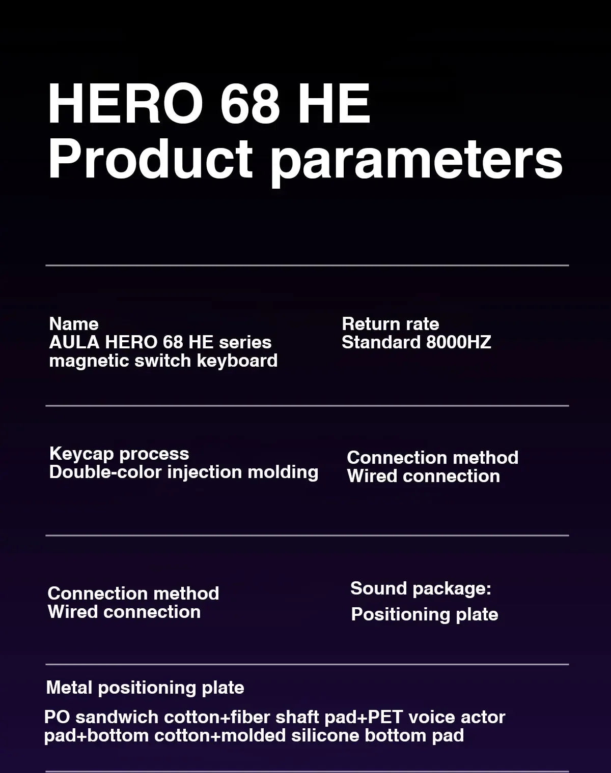 AULA HERO 68 HE E-sports Gaming Wired Keyboard Magnetic Switch RGB Hot Swap 8K Hz Return Rate 60% Customize Mechanical Keyboard