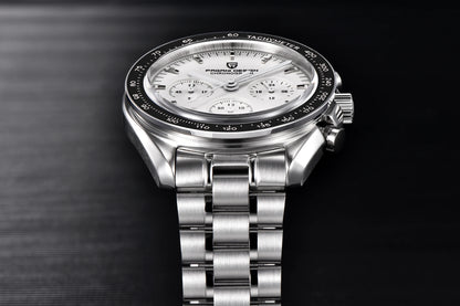 Montre pour homme PAGANI DESIGN « New Moon » – Montre à quartz de luxe, chronographe, verre saphir avec traitement antireflet, lunette en céramique, aiguilles luminescentes