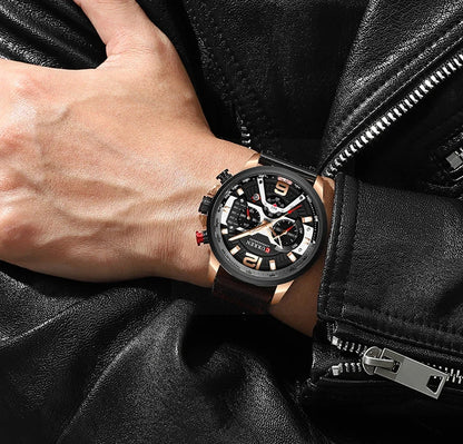 Montre pour homme CURREN 8329 – Style sport décontracté, design militaire, bracelet en cuir, chronographe tendance, montre de luxe de grande marque