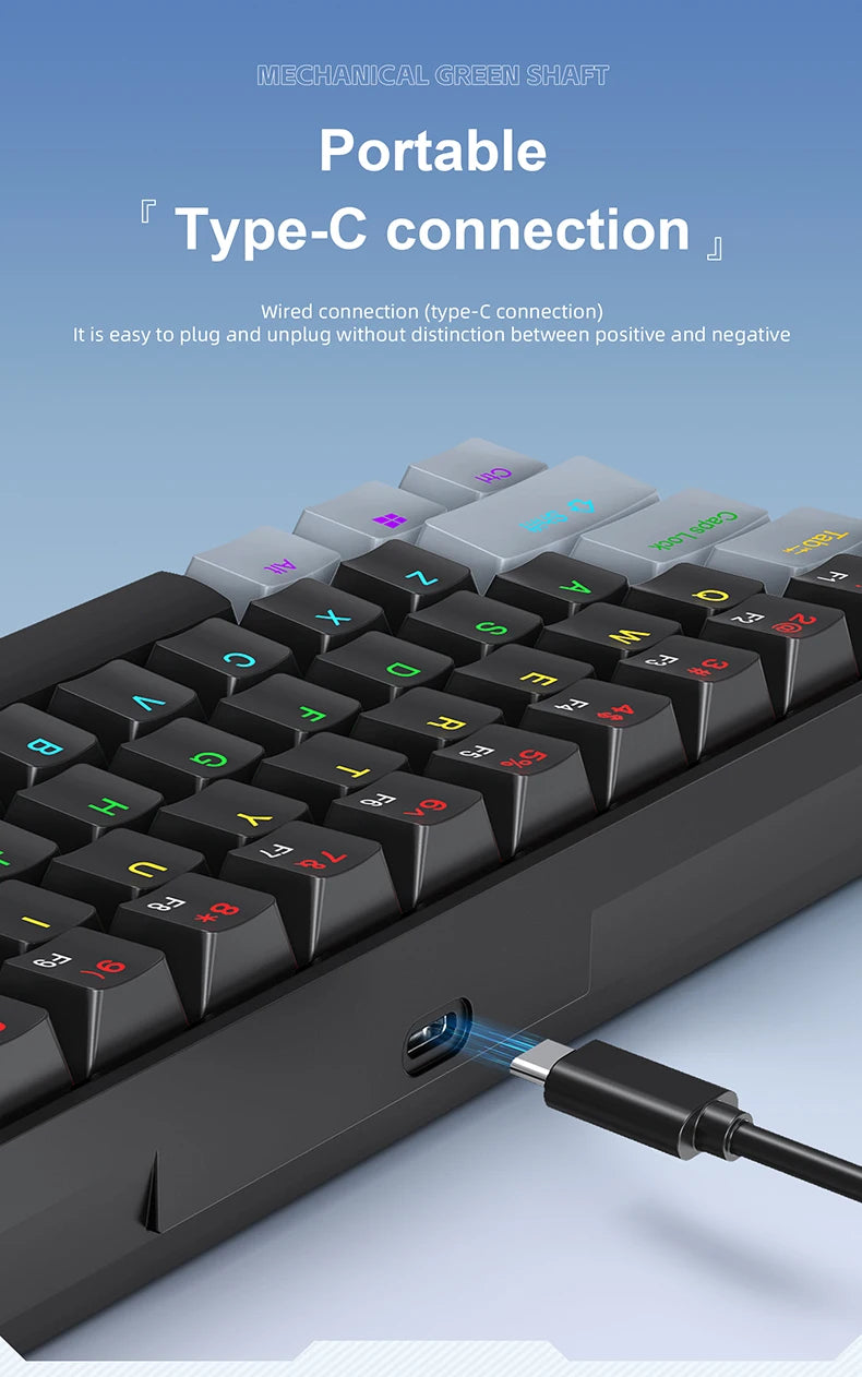 APAYADO K61 60% Mini Wired Gaming Mechanical Keyboard Phantom RGB, 61 Keys, Red/Blue Switch, Ergonomic, Portable for PC/Laptop