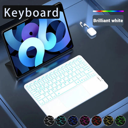 Hebrew/Russian/Spanish/Portuguese/Korean7-Colors Backlit Wireless with Touchpad Keyboard Rechargeable For iPad Tablet PC IOS Win
