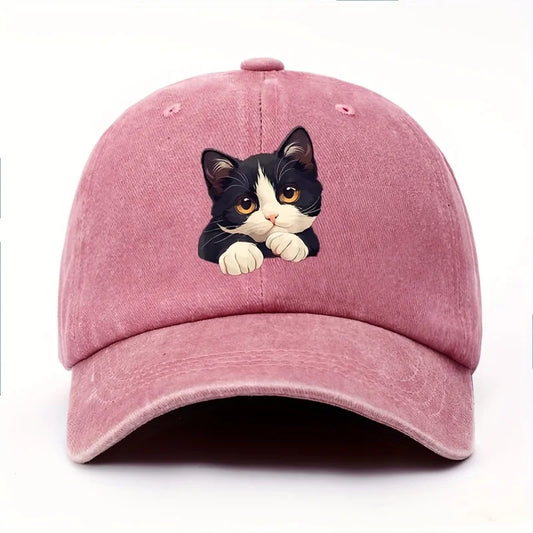 Funny Style Cat Patterned Baseball Cap with Adjustable Outdoor Casual Hat Suitable for Both Men and Women Cat Enthusiasts