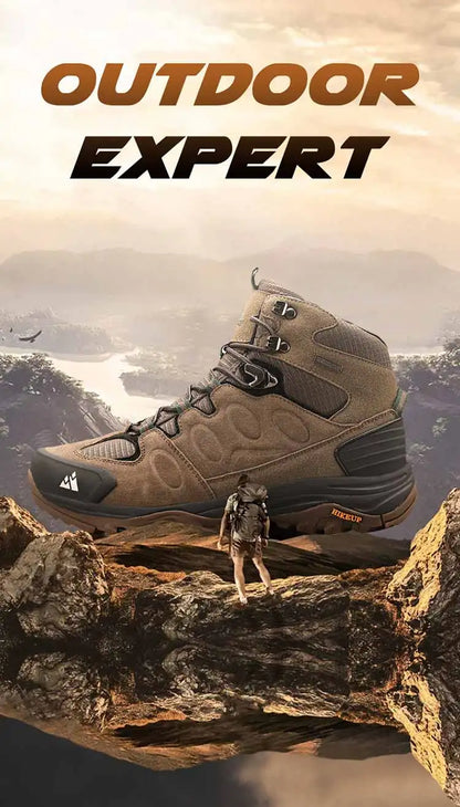 HIKEUP High-Top Men Hiking Boots Winter Outdoor Shoes Lace-Up Non-Slip Sports Casual Trekking Boots Men Suede Warm Shoes