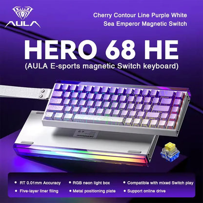 AULA HERO 68 HE E-sports Gaming Wired Keyboard Magnetic Switch RGB Hot Swap 8K Hz Return Rate 60% Customize Mechanical Keyboard