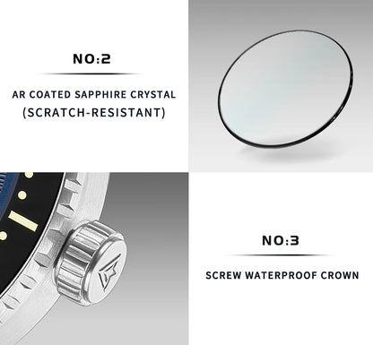 CADISEN Mechanical Automatic Watch Luxury Sapphire Japan MIYOTA 8215 Blue Wristwatch Ceramic Ring Waterproof Gift Men Watch