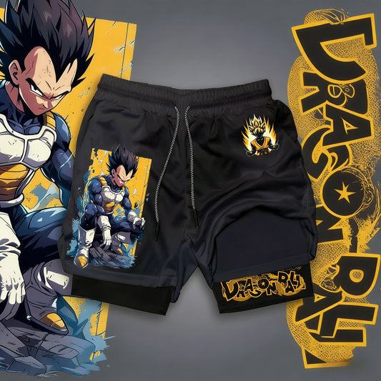 2026 Summer Dragon Ball Oversized 2-in-1 Shorts High Quality Cotton Vegeta & Goku Super Saiyan Print Unisex Casual  for Adults