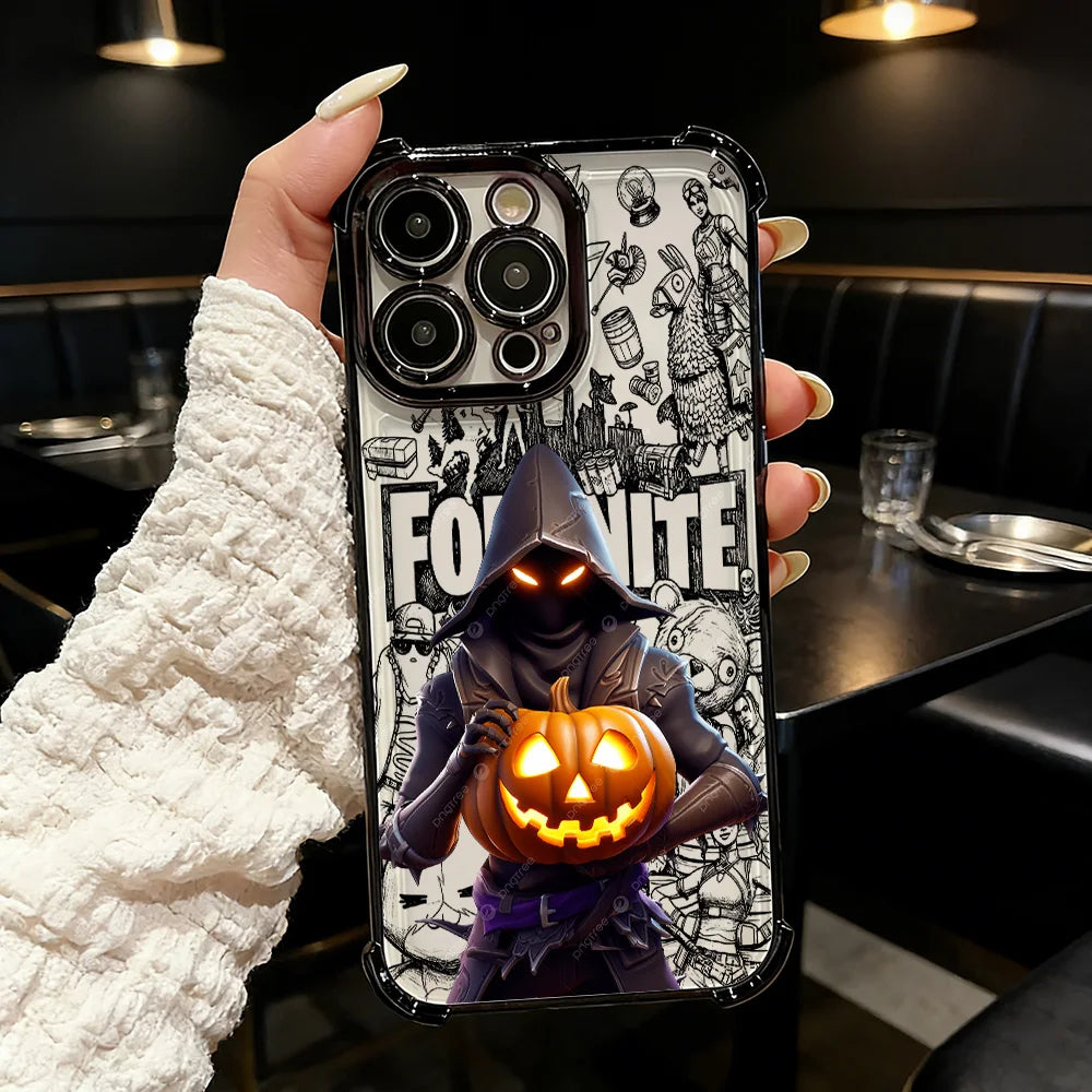 Популярен калъф за телефон с FortniteS дизайн и метализирано покритие за iPhone 17 17e 16e 16 15 14 13 12 11 Pro Max X XR XSMax 7 8 Mini Air Plus, против падане