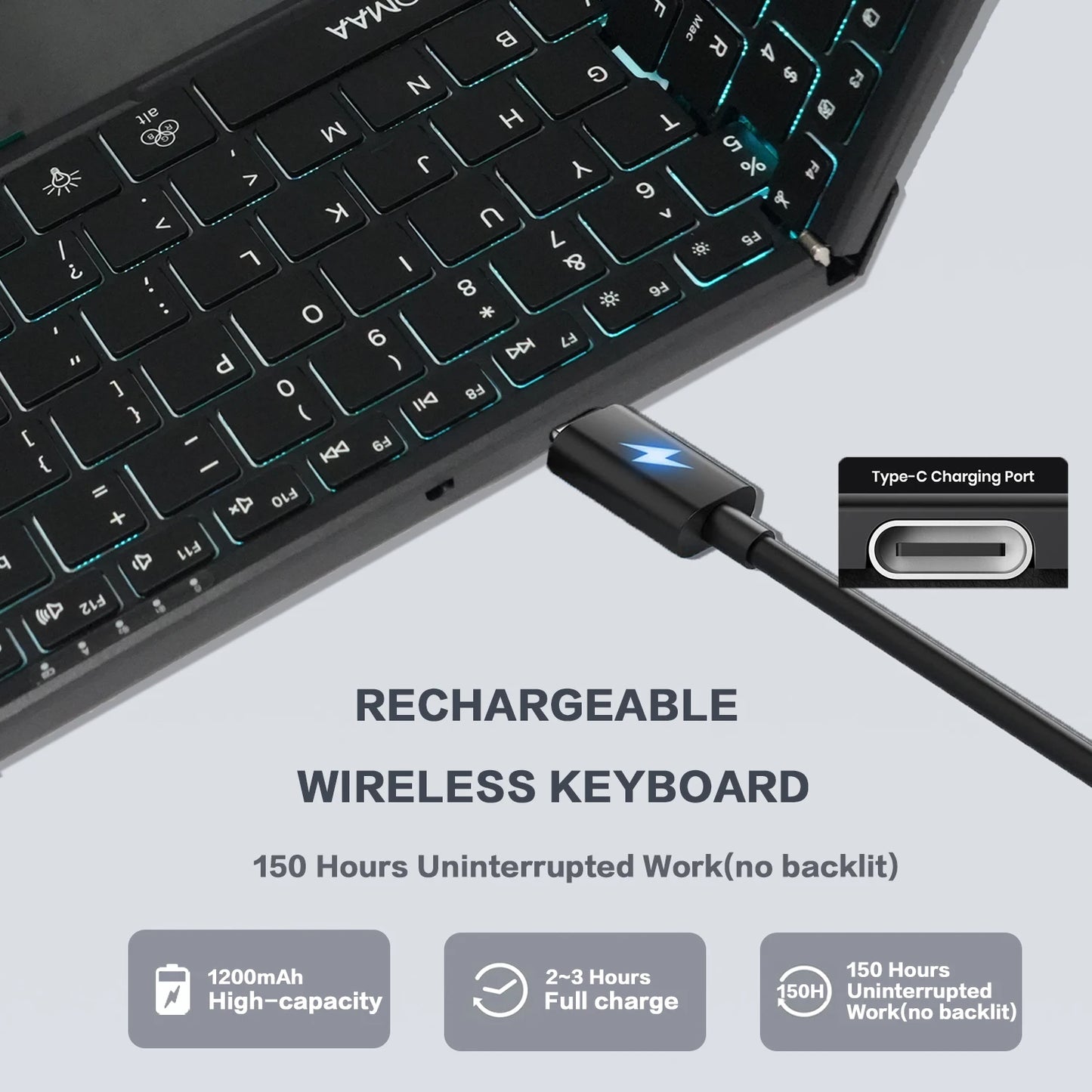 Teclado dobrável retroiluminado de tamanho completo Jomaa Bluetooth+USB, sem fios, com touchpad e teclado numérico para portátil Windows