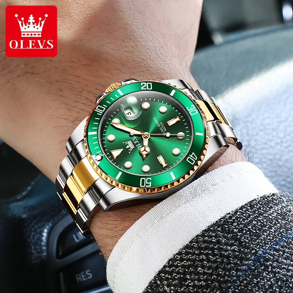 OLEVS 5885 Man Watch Original Brand Waterproof Quartz Watch Stainless Steel Strap Automatic Date Mens Gifts Watches For Man