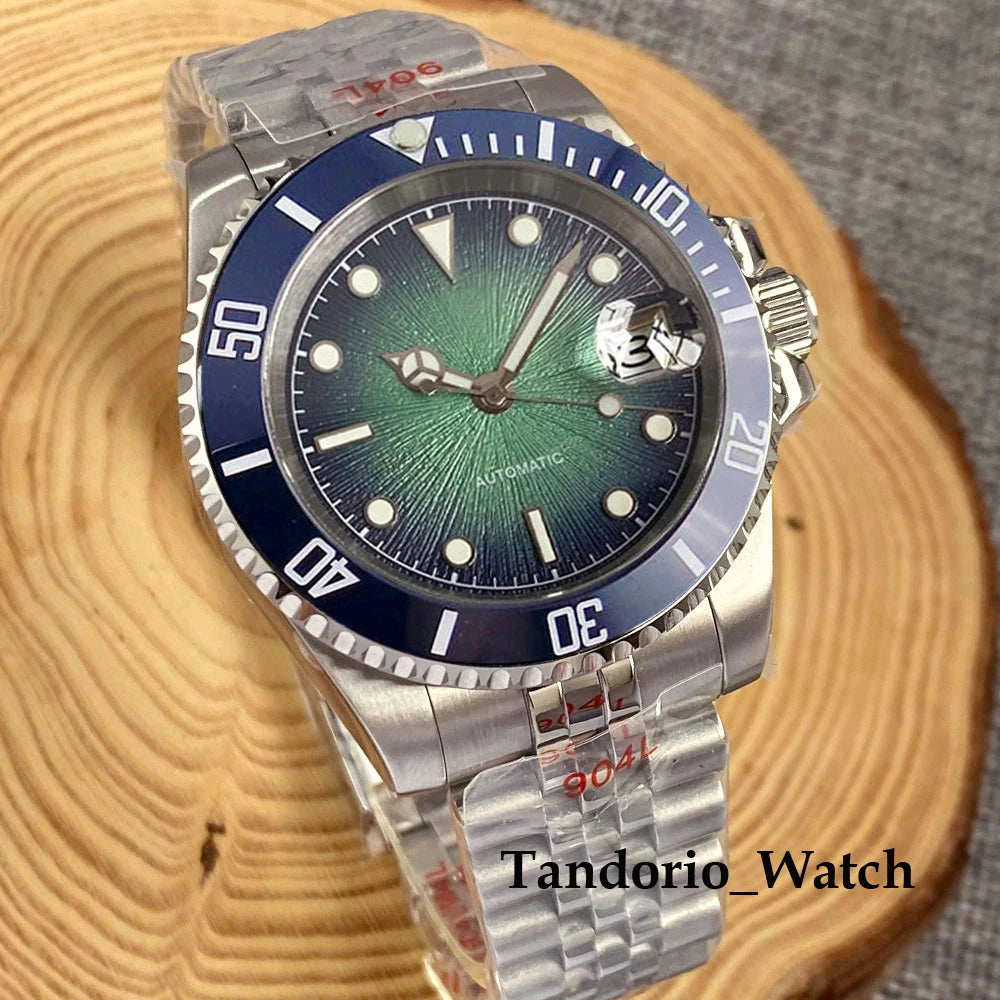 Tandorio 20ATM 40mm Men's Automatic Diver Watch For Miyota 8215 Asia 2824 Sapphire Glass Ice Blue Stainless Steel Jubilee Watch