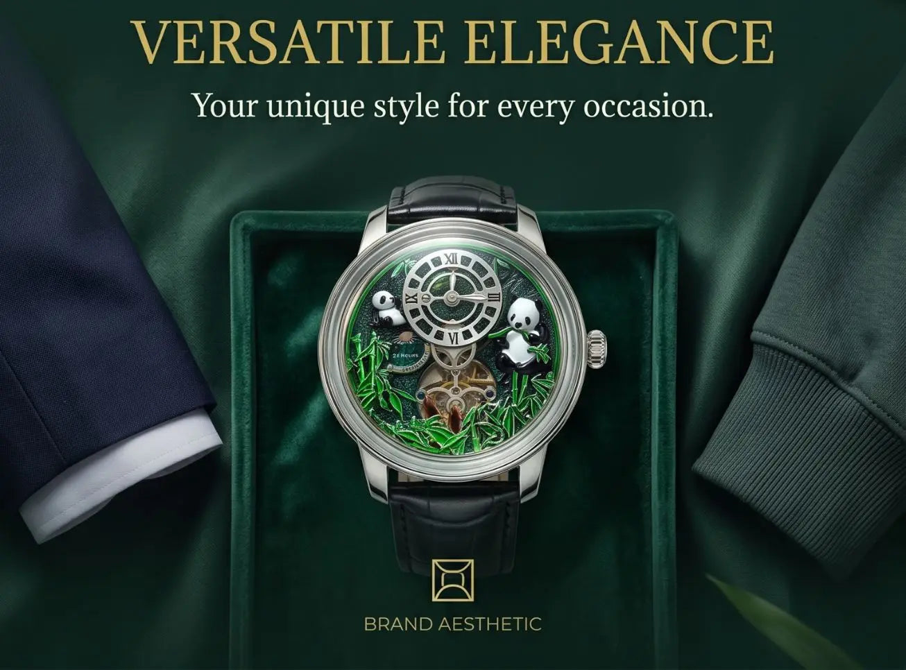 MechJazz Luxury Artisan Panda Dial Mechanical Watch, Skeleton Automatic Movement, Cowhide Leather Strap, Men's Wristwatch