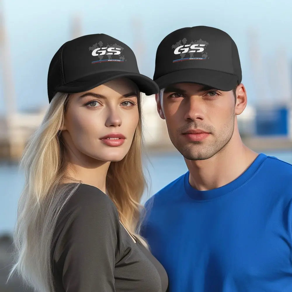 GS World Map Motorcycle Trucker Hat Adult Fashion Hats Sun Caps Fishing Hat Breathable Polyester Mesh Baseball Caps Summer