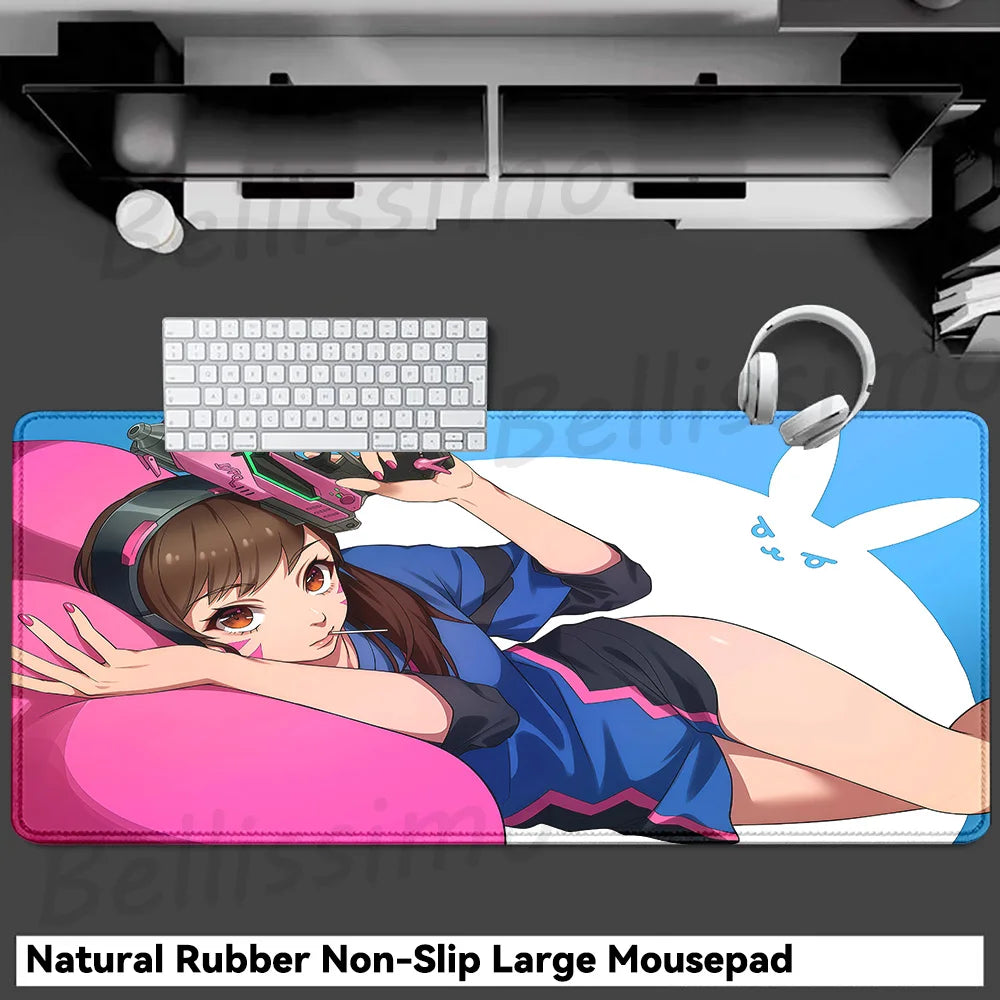 Accesorios Gaming O-Overwatch D-D.va Alfombrilla de Ratón Grande, Alfombrilla para Teclado y Ratón PC, Deskmat XXL Extendida, Alfombrilla Gamer