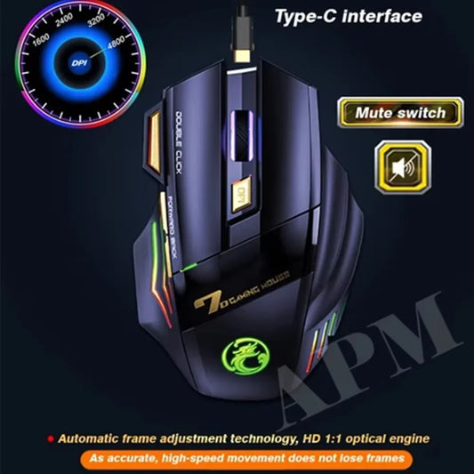 7-key 2.4G silent rechargeable colorful breathing light wireless gaming mouse without double clicking