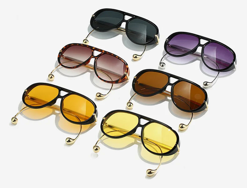 Vintage Oversized Pilot Sunglasses Unisex Double Bridge UV400 Protection Fashionable Punk Style Female Shades Popular Eyewear