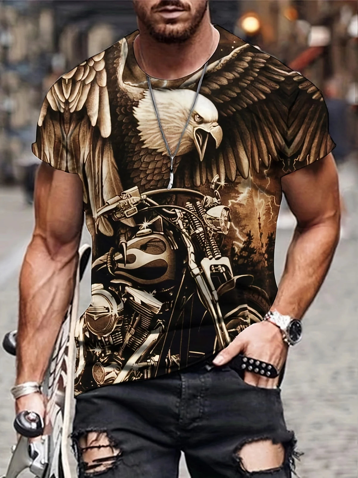 T-shirts Gráficas Fashion Eagle de Luxo — T-shirt de Verão para Homem, Tops Casuais de Manga Curta com Impressão 3D, Roupa Masculina