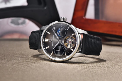 PAGANI DESIGN Newest 41MM Luxury Men's Mechanical Watch Sapphire Glass Leather Waterproof Pilot Tourbillon Moon Reroj Hombre