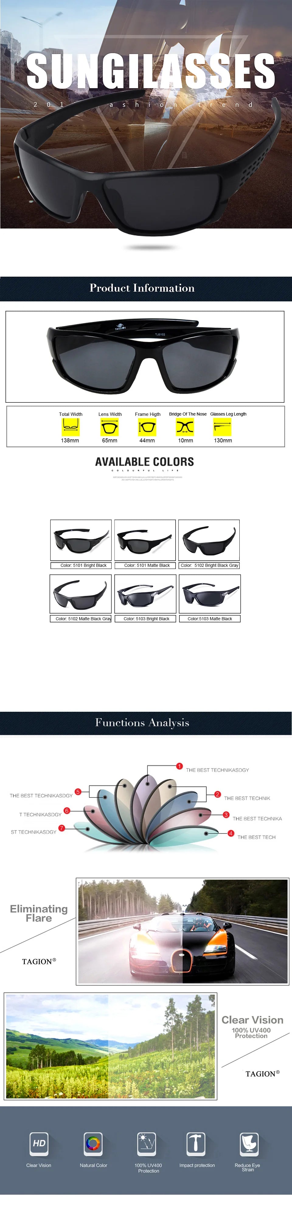 TAGION Black Plastic Polarized Sunglasses Men Outdoor Sports Sun Glasses Fishing Cycling Eyewear Male Designer Goggles UV400