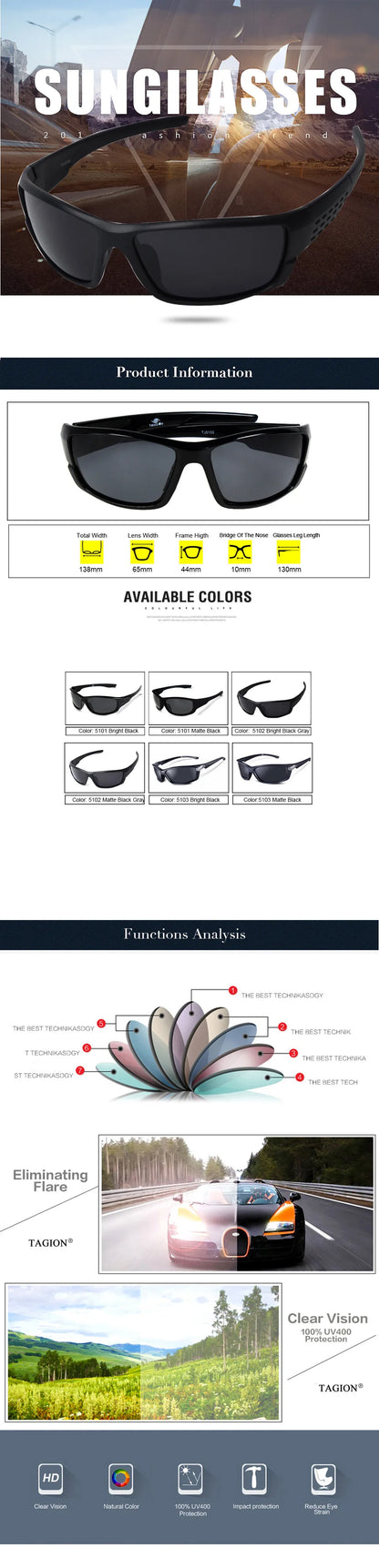 TAGION Black Plastic Polarized Sunglasses Men Outdoor Sports Sun Glasses Fishing Cycling Eyewear Male Designer Goggles UV400