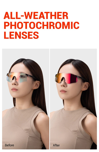 Kapvoe Neue Outdoor-Lauf- und Fahrradbrille, photochrome Sonnenbrille für Damen und Herren, Sportbrille für Marathon und Radfahren, UV400-Schutzbrille