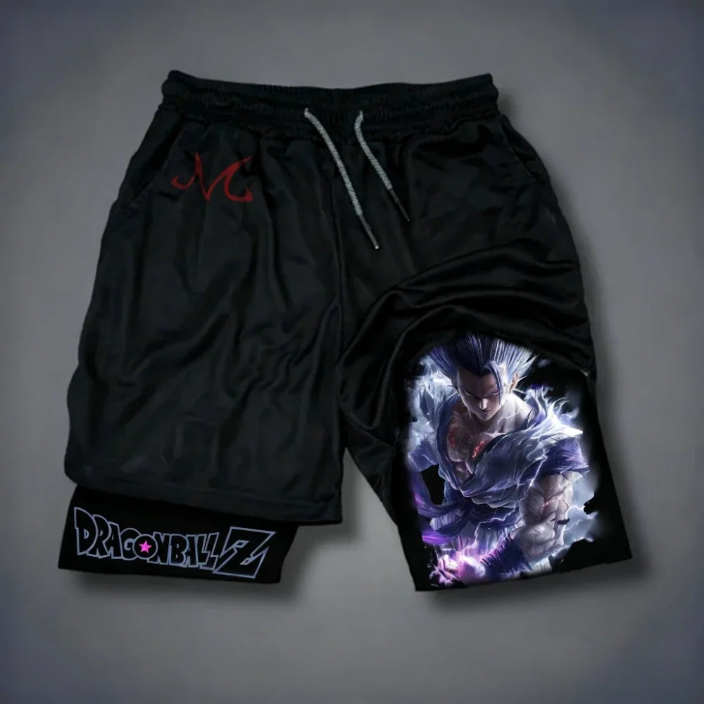 Dragon Ball Son Goku muške brzo sušeće dvostruke slojevite kratke hlače za teretanu, ljetne fitness sportske Y2K stil lažne dvodijelne hlače