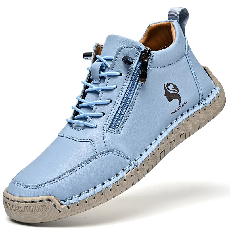 Femmes à la main en cuir chaussures décontractées mode femmes bottines en plein air antidérapant chaussures pour femmes Style britannique rétro femmes bottes
