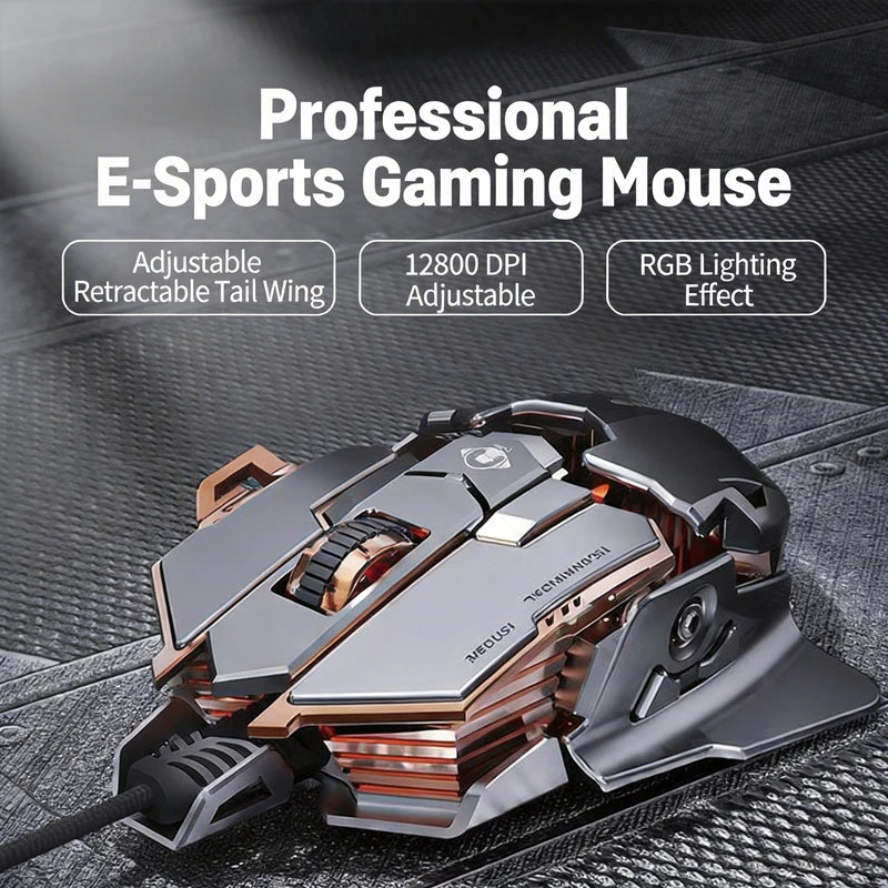 G5 Mechanical E-sports Wired Mouse, RGB 9 Button Macro Programming Gaming Mute Mouse, 12800 DPI for Desktop Computer Laptop