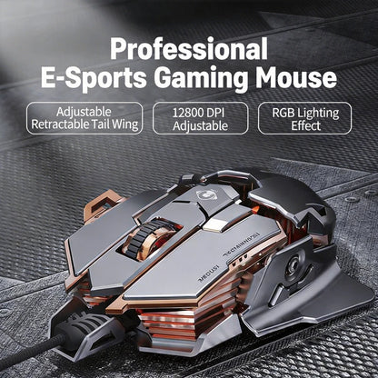G5 Mechanical E-sports Wired Mouse, RGB 9 Button Macro Programming Gaming Mute Mouse, 12800 DPI for Desktop Computer Laptop