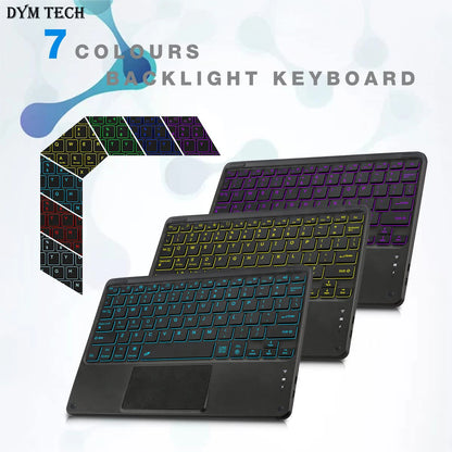 Hebrew/Russian/Spanish/Portuguese/Korean7-Colors Backlit Wireless with Touchpad Keyboard Rechargeable For iPad Tablet PC IOS Win