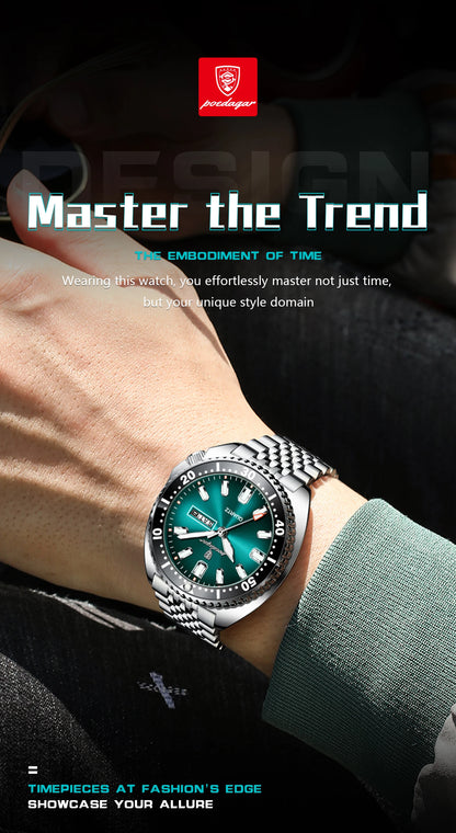 POEDAGAR Luxury Business Men Watch Date Week Waterproof Luminous Man Wristwatch Sport Stainless Steel Quartz Men's Watches Reloj