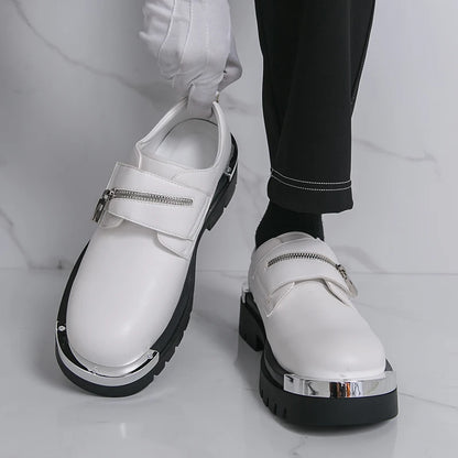 Men's thick soled leather shoes Designer's personalized style Leisure Party Office Outdoor Fashion Street Black white shoes