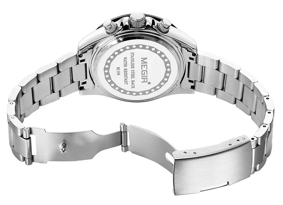 MEGIR Herrenuhr, Luxusmarke, Quarz-Sportuhr, Edelstahlarmband, wasserdicht, Chronograph, Armbanduhr