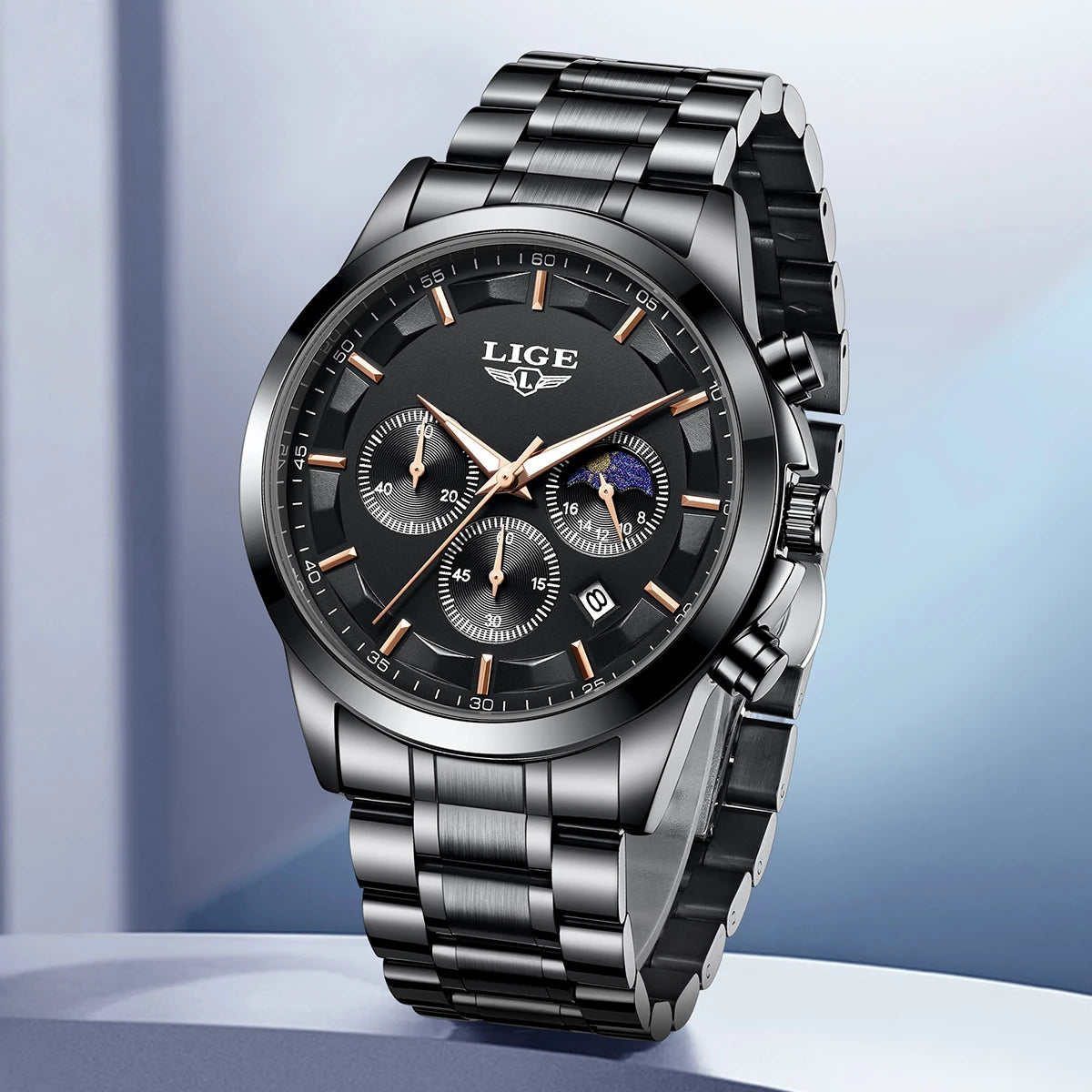 Montre pour homme LIGE – Chronographe à quartz de luxe, étanche (3 bars), avec aiguilles luminescentes