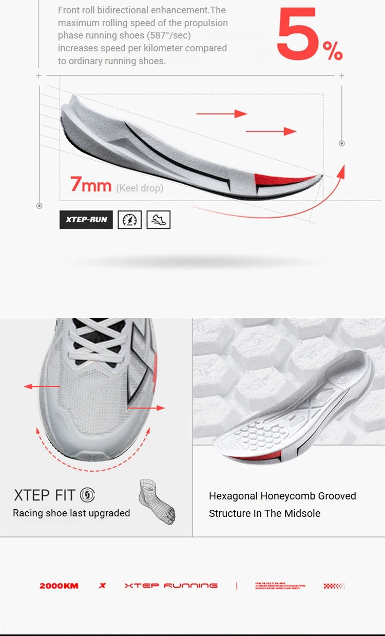 Xtep 2000km 5.0 Jogging Running Shoes for Women Cushion Fashion Color Durable Resistant Elasticity Sole Sneakers 874118110024