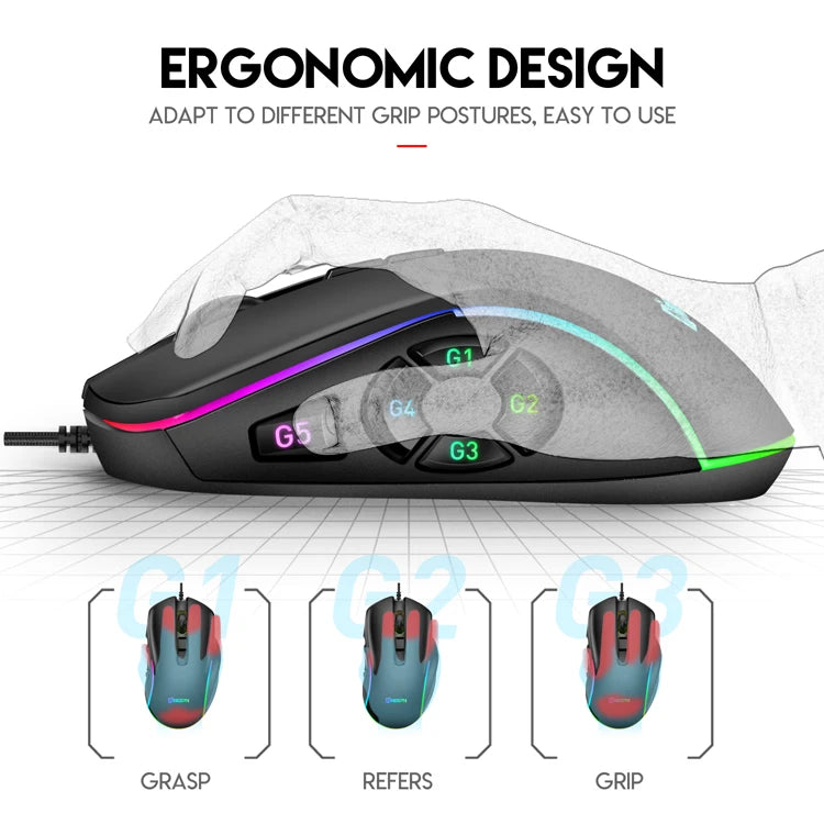 Wired Gaming Office Mouse 7200DPI RGB Backlit Mouse 6 Adjustable DPI Levels/10 Programmable Buttons/Back to Desktop Button Mouse