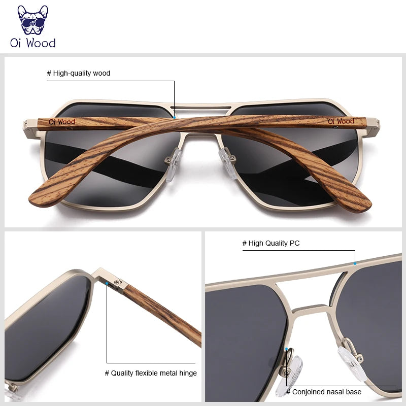 Oi Wood Fashion Alloy Solglasögon för män och kvinnor, polariserade solglasögon i trä, för bilkörning, UV400, Oculos De Sol 8059