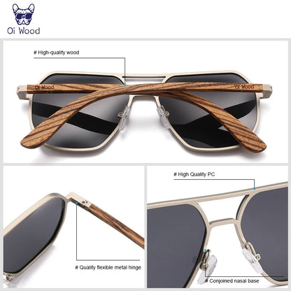 Oi Wood Fashion Alloy Solglasögon för män och kvinnor, polariserade solglasögon i trä, för bilkörning, UV400, Oculos De Sol 8059