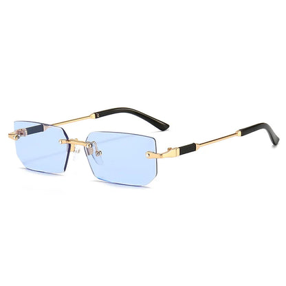 Fashion Rimless Rectangle Sunglasses Popular Women Men Shades Small Square Sun Glasses For Female Male Summer Traveling