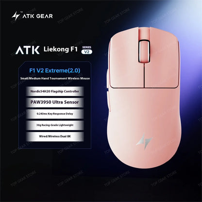 Mouse gaming ATK F1 V2 Ultra MAX wireless tri-mode PAW3950, dublu 8k, ușor, ergonomic, mouse esports, accesoriu PC personalizat