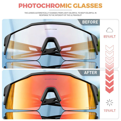Kapvoe Fotochromowe okulary rowerowe dla mężczyzn Okulary modowe Rower górski Rower szosowy Okulary do jazdy na świeżym powietrzu Okulary sportowe MTB