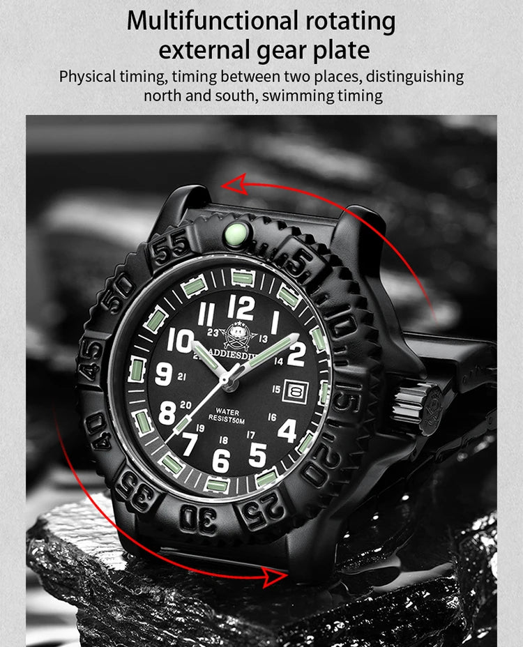 ADDIESDIVE Men’s Luxury Military Sport Quartz Watch  Luminous Dial, Rotating Bezel, Nylon Strap & 50M Water Resistant