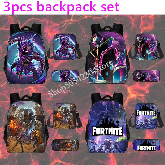 Fortnited 3PCS batoh pre chlapcov Victory Game 16 Inch, vodoodolný predškolský batoh, štýlové batohy pre základnú školu